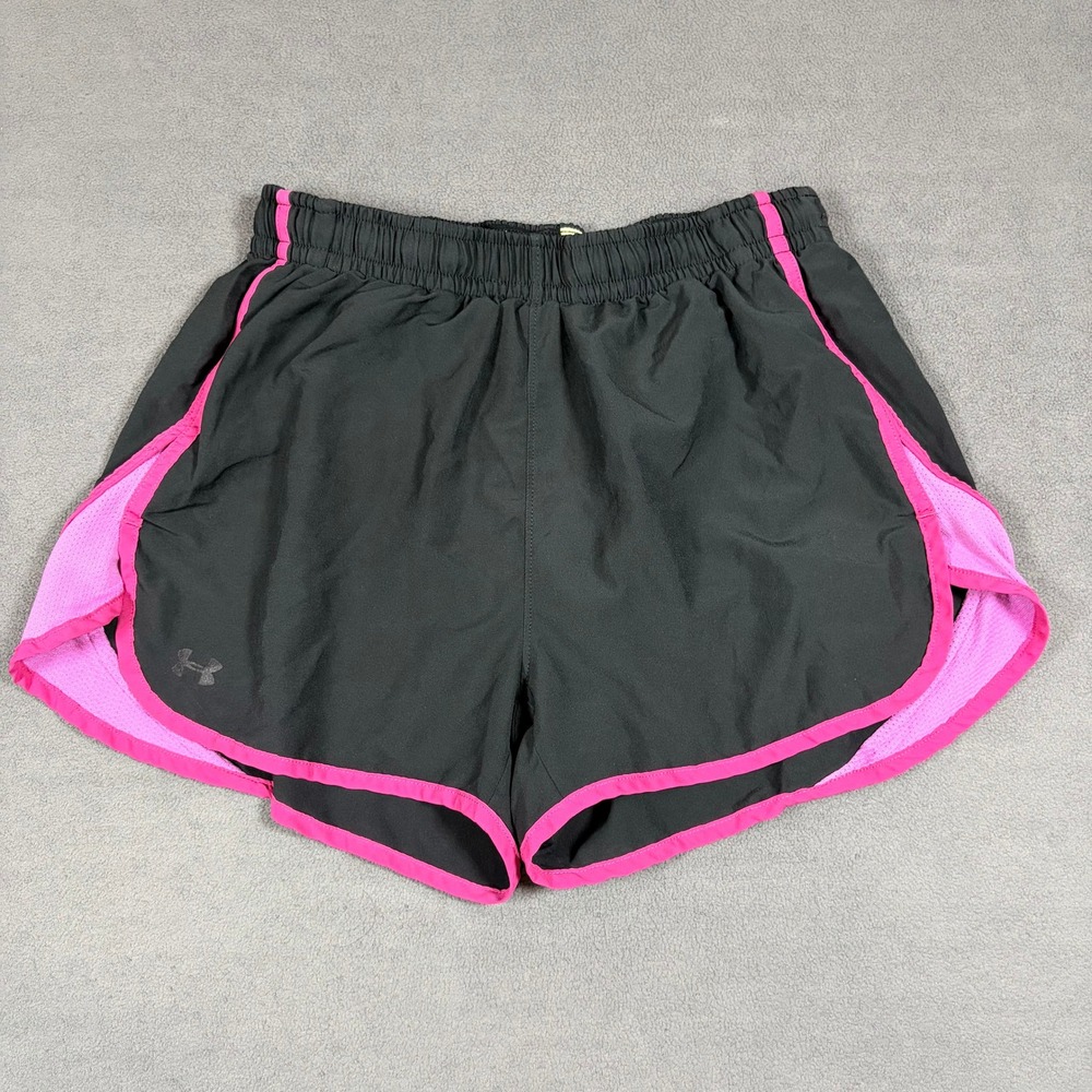 Under Armour Running Shorts Womens SM Black Pink Heatgear Semi-Fitted Athletic